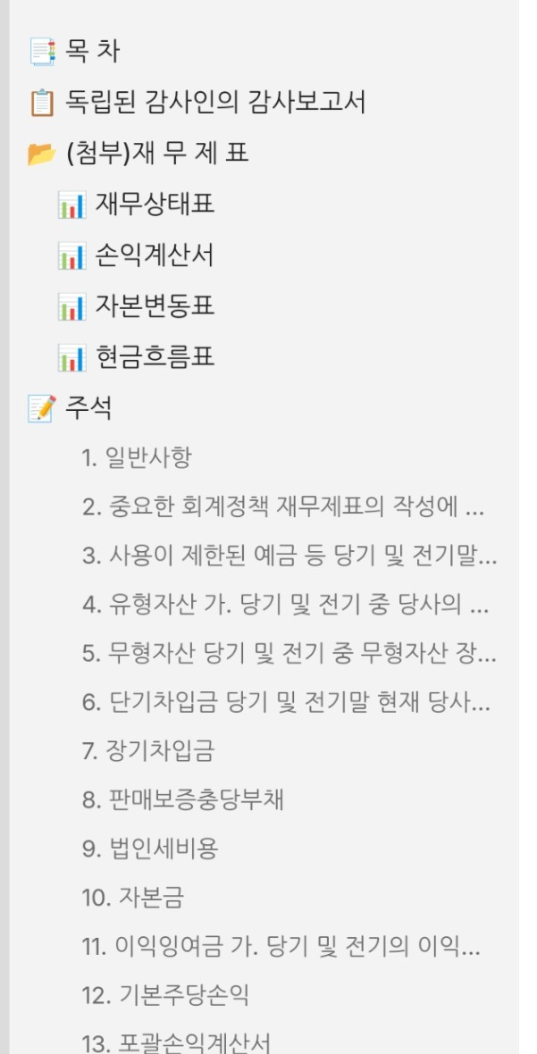 DSD 좌측 트리 — 재무제표와 주석 구조